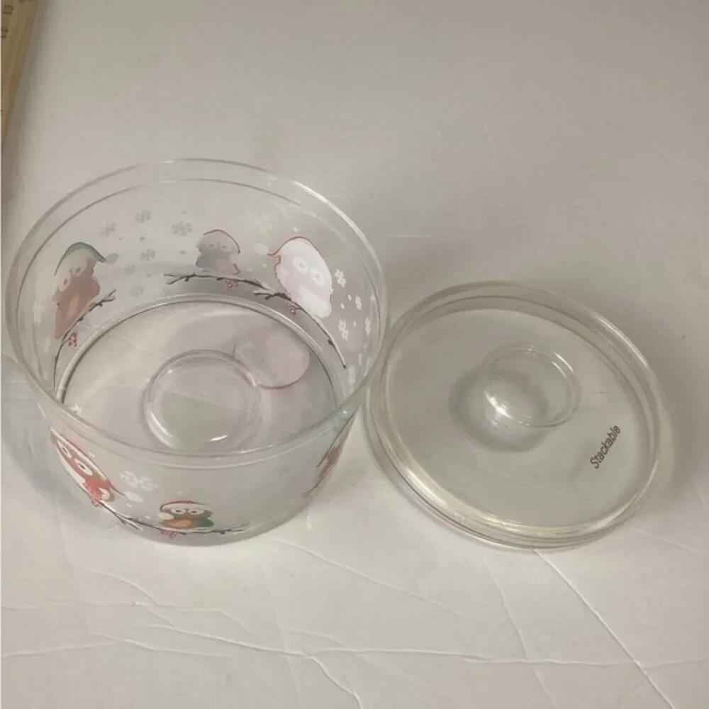Clear plastic Christmas owl themed cookie jar